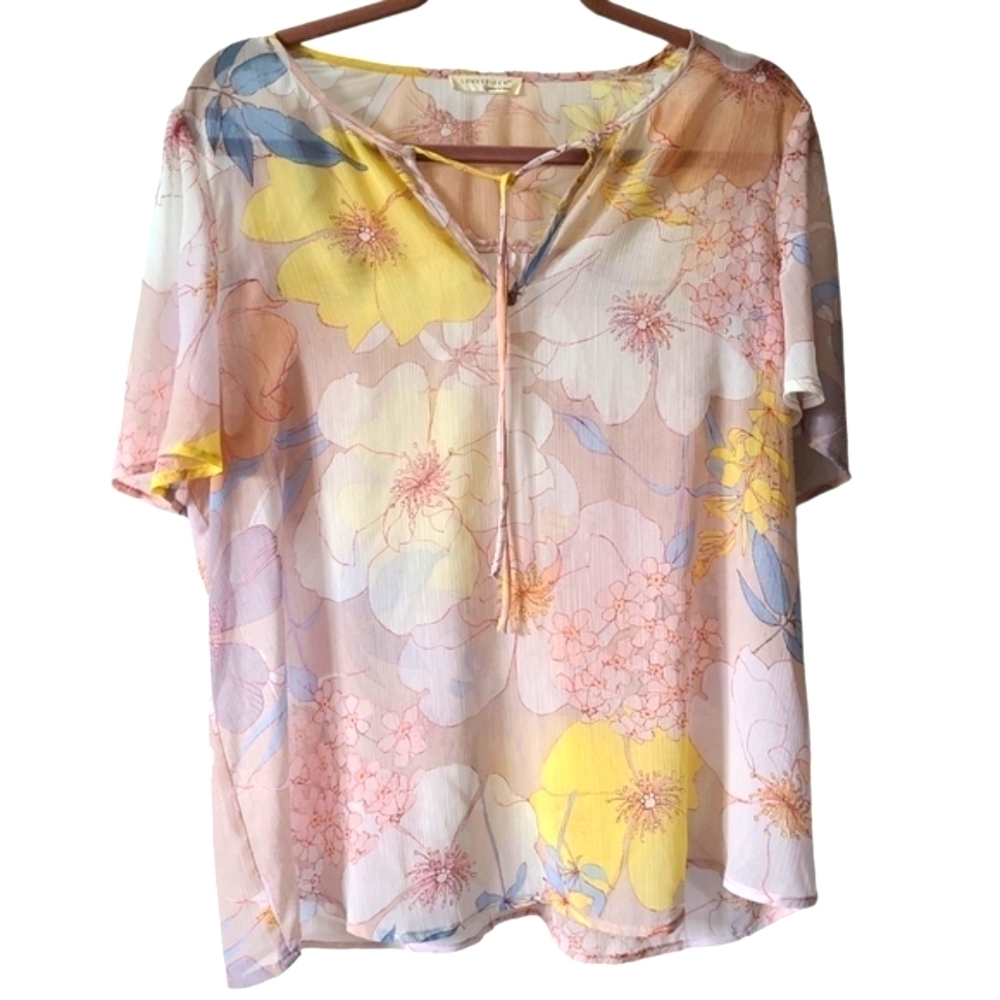 LOVESTITCH Whitney Pink Floral Short Flutter Sleeve Blouse Size Large